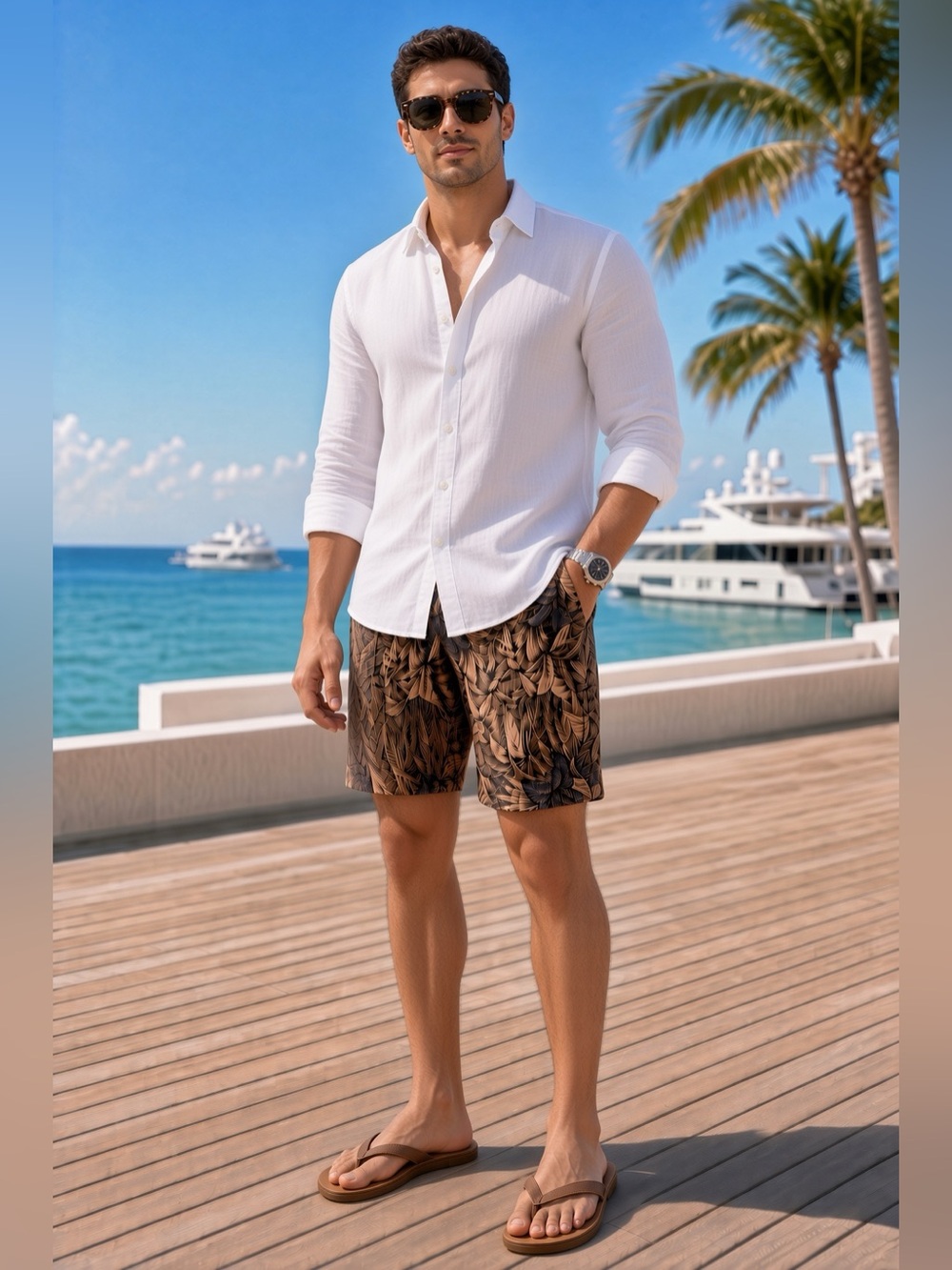 Abercrombie & Fitch Chino Shorts - 34 - Tropical Tan & Navy
